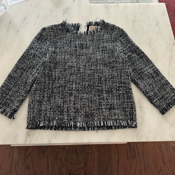 Rebecca Taylor- Black and White Tweed Longsleeve Blouse - Picture 2 of 6